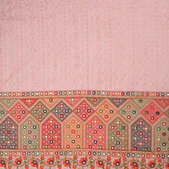 Bubblegum Pink THreadwork and Sequins Border Embroidery Chanderi Fabric