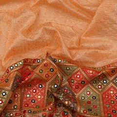 Peach THreadwork and Sequins Border Embroidery Chanderi Fabric