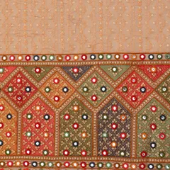 Peach THreadwork and Sequins Border Embroidery Chanderi Fabric