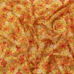 Lemon Yellow Georgette Position Floral Print Sequin Embroidery Fabric