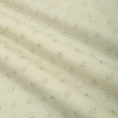 Pearl White Chanderi Floral Threadwork Sequin Embroidery Fabric
