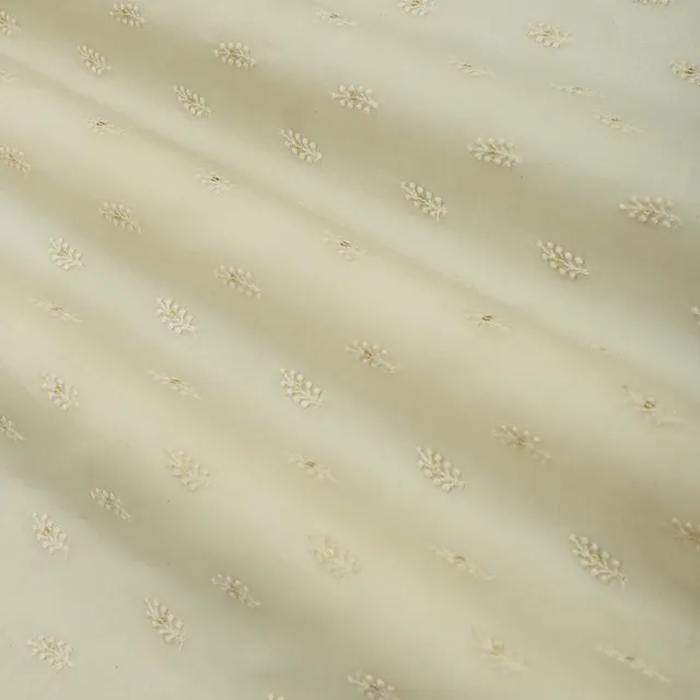 Daisy White Chanderi Floral Threadwork Sequin Embroidery Fabric