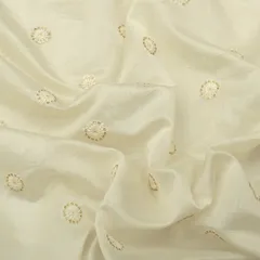 Light Beige Chanderi Floral Threadwork Sequin Embroidery Fabric