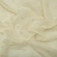 Cream Chanderi Floral Threadwork Sequin Embroidery Fabric