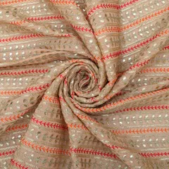 Traditional Look Baby Pink Georgette Stripe Mirror Work Sequin Embroidery Fabric