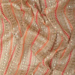 Traditional Look Baby Pink Georgette Stripe Mirror Work Sequin Embroidery Fabric