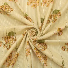 Light Beige Cotton Lurex Floral Print Gota Work Sequin Embroidery Fabric