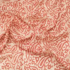 Coral Pink Chanderi Batik Paan Print Fabric