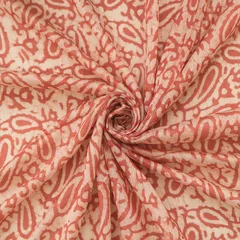 Coral Pink Chanderi Batik Paan Print Fabric