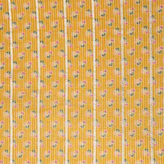 Butter Yellow Cotton Floral Print Threadwork Embroidery Gota Work Fabric