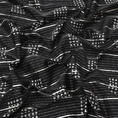 Midnight Black Cottonl Print Threadwork Embroidery Gota Work Fabric