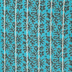Aqua Blue & Black Cotton Floral Print Threadwork Embroidery Gota Work Fabric