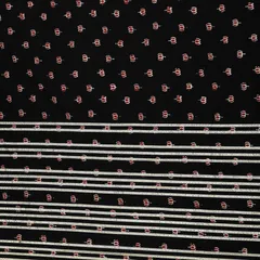 Jet Black Cotton Floral Print Threaddwork Border Gota work Sequin Embroidery Fabric