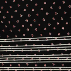 Jet Black Cotton Floral Print Threaddwork Border Gota work Sequin Embroidery Fabric