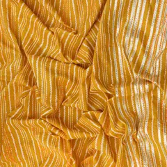 Yellow Green Cotton Stripe Print Threaddwork Border Gota work Sequin Embroidery Fabric