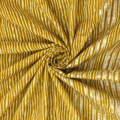 Brownish Green Cotton Stripe Print Threaddwork Border Gota work Sequin Embroidery Fabric