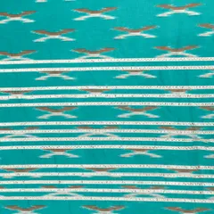 Azure Blue Cotton Zigzak Stripe Print Threaddwork Border Gota work Sequin Embroidery Fabric