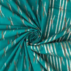 Azure Blue Cotton Zigzak Stripe Print Threaddwork Border Gota work Sequin Embroidery Fabric