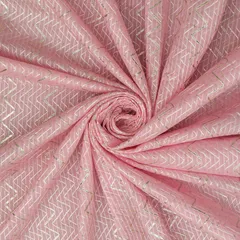 Baby Pink Lawn Zigzak Stripe Threadwork Sequin Embroidery Gota Work Fabric