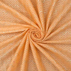 Apricot Orange Lawn Zigzak Stripe Threadwork Sequin Embroidery Gota Work Fabric