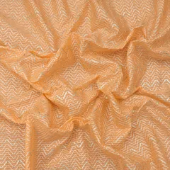 Apricot Orange Lawn Zigzak Stripe Threadwork Sequin Embroidery Gota Work Fabric