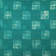 Turquoise Blue Batik Print Embroidery Mulmul Silk Fabric