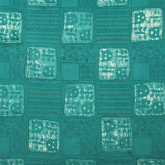 Turquoise Blue Batik Print Embroidery Mulmul Silk Fabric