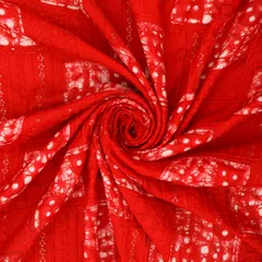 Scarlet Red Batik Print Embroidery Mulmul Silk Fabric
