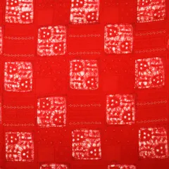 Scarlet Red Batik Print Embroidery Mulmul Silk Fabric
