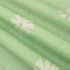 Mint Green Batik Print Embroidery Chinon Chiffon Fabric