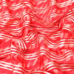 Scarlet Red and White Print Gota Embroidery Mulmul Silk Fabric