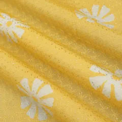 Lemon Yellow Batik Print Embroidery Chinon Chiffon Fabric