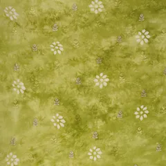 Sage Green Batik Print Embroidery Chinon Chiffon Fabric