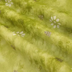 Sage Green Batik Print Embroidery Chinon Chiffon Fabric