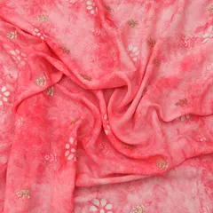 Bubblegum Pink Batik Print Embroidery Chinon Chiffon Fabric