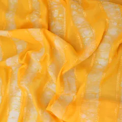 Marigold Yellow Batik Print Embroidery Mulmul Silk Fabric