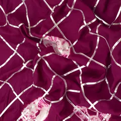 Midnight Purple and White Tie-Dye Print Gota Embroidery Mulmul Silk Fabric