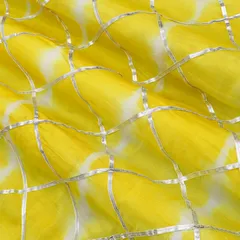 Lemon Yellow and White Tie-Dye Print Gota Embroidery Mulmul Silk Fabric
