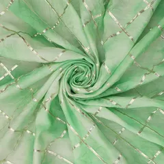 Mint Green and White Tie-Dye Print Gota Embroidery Mulmul Silk Fabric