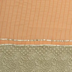 Apricot Cotton Floral Net Pintex Border Gota Work Fabric
