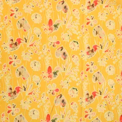 Canary Yellow and Cream Floral Printed Chanderi Handloom