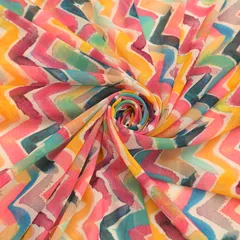 Pastel Multitoned Zig-Zag Print Georgette Fabric