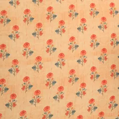 Peach and Red Floral-Print Georgette Fabric