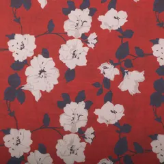 Wine Red Floral-Print Georgette Fabric