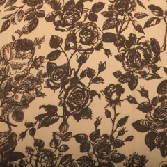 Beige and Black Floral-Print Georgette Fabric