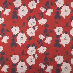 Wine Red Floral-Print Georgette Fabric