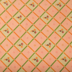 Peach Checkered Floral-Print Georgette Fabric
