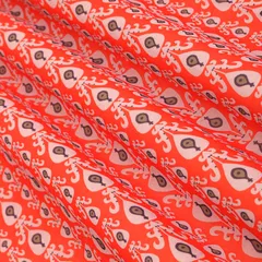 Scarlet Red Motif Print Georgette Fabric
