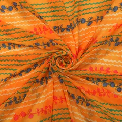 Marigold Yellow Multicoloured Abstract Stripe Print Georgette Fabric