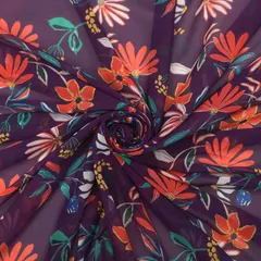 Midnight Purple Floral-Print Georgette Fabric